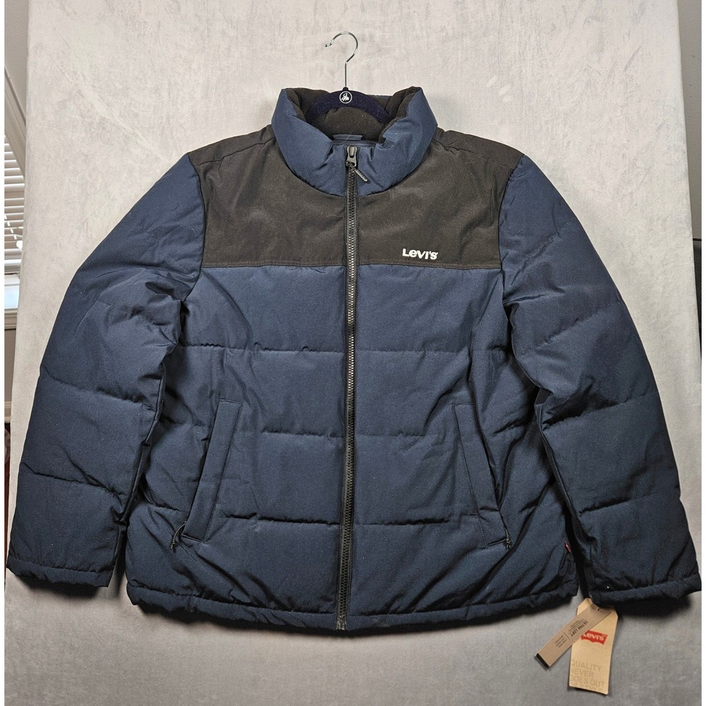 Levis Puffer Jacket Mens XXL Blue Black Ultra Loft Insulated Full Zip Coat